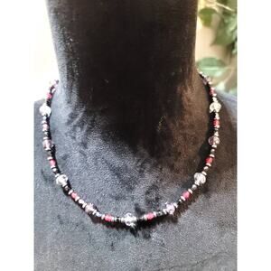Women's Beaded Necklace Black Red Purple Glass Toggle Clasp Handmade Jewelry